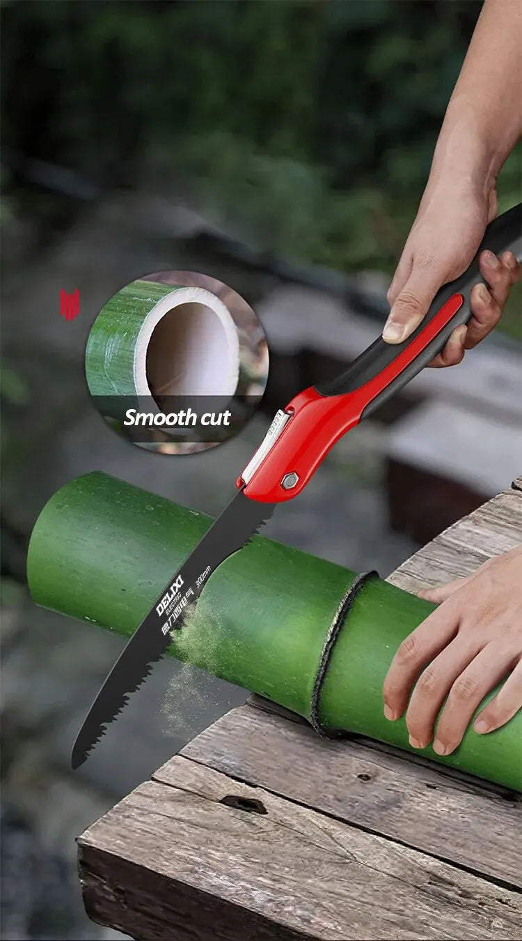 DELIXI ELECTRIC Folding Saw,SK5 steel One-button Folding Design,Sharp Cutting Wood,Camping DIY,Garden Saw,Tree Chopper Knife