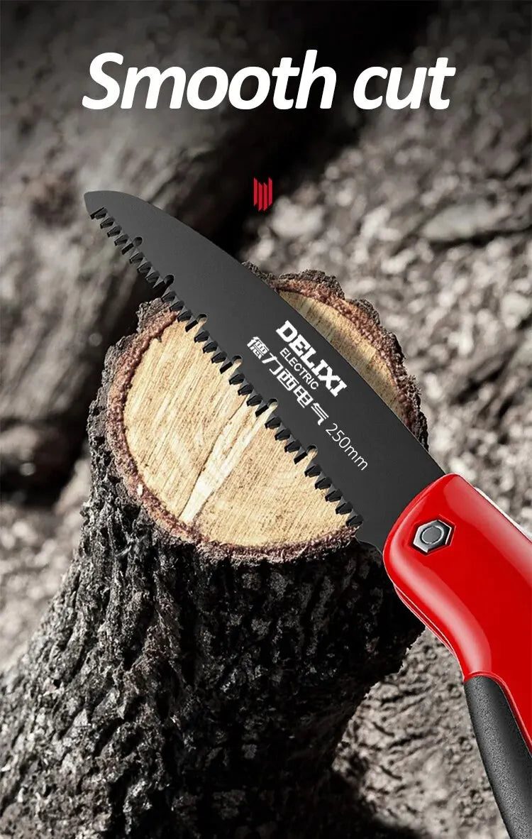 DELIXI ELECTRIC Folding Saw,SK5 steel One-button Folding Design,Sharp Cutting Wood,Camping DIY,Garden Saw,Tree Chopper Knife