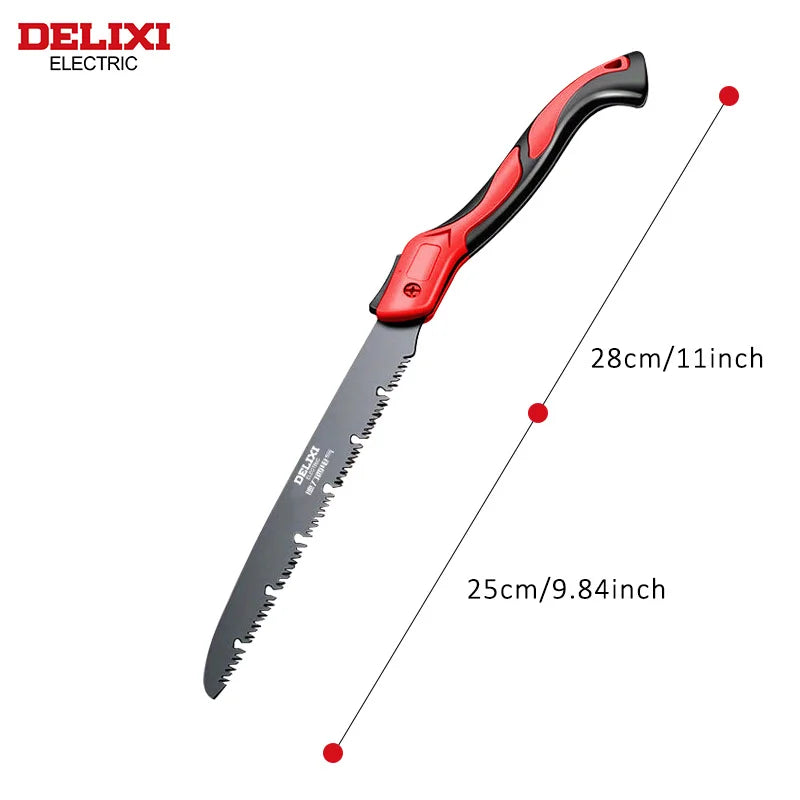 DELIXI ELECTRIC Folding Saw,SK5 steel One-button Folding Design,Sharp Cutting Wood,Camping DIY,Garden Saw,Tree Chopper Knife
