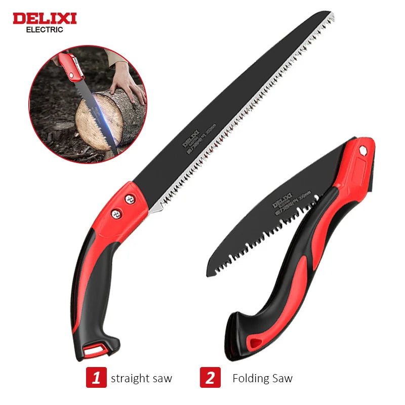 DELIXI ELECTRIC Folding Saw,SK5 steel One-button Folding Design,Sharp Cutting Wood,Camping DIY,Garden Saw,Tree Chopper Knife